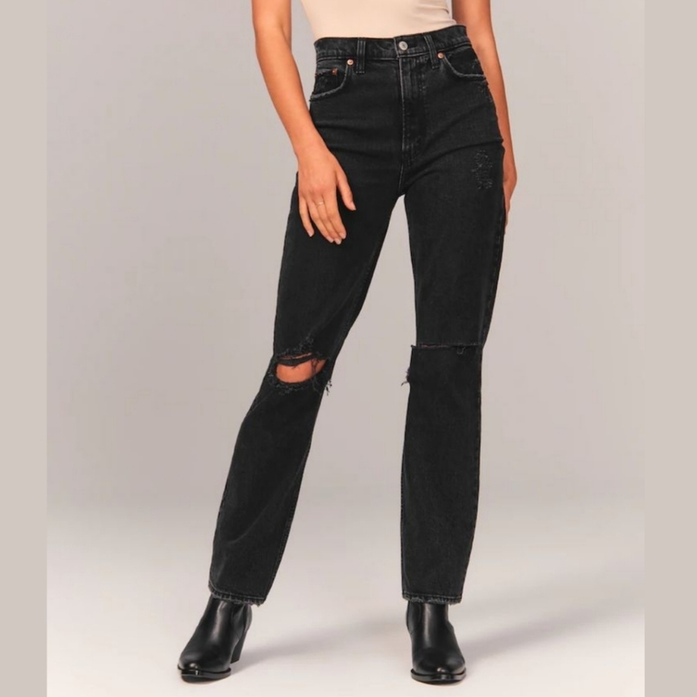 Abercrombie & Fitch Black The 90s Straight Ultra High Rise Straight Leg Jeans